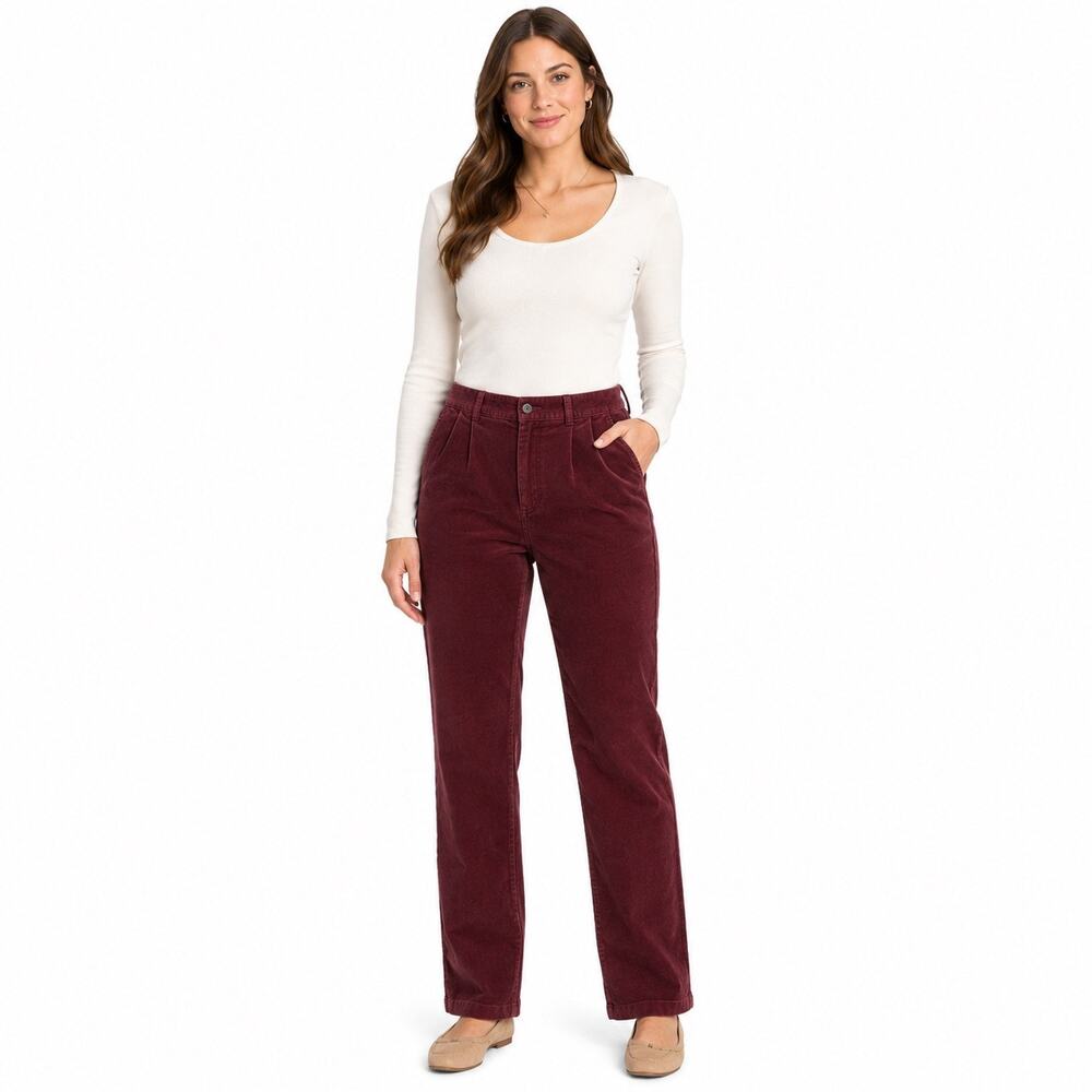 L.L.Bean Women’s Corduroy Pants Size 12 32 Long Burgundy Stretch Cotton